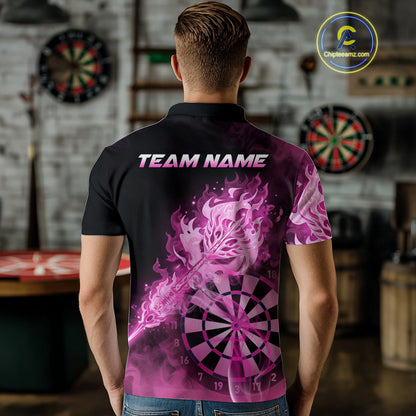 Custom Smoke Pink Fire Flaming Dart Arrow Men Darts Polo League Shirts Dart Team Jerseys NYN2213