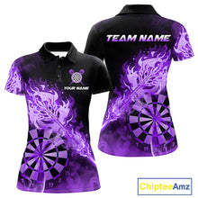 Load image into Gallery viewer, Custom Smoke Purple Fire Flaming Dart Arrow Women Darts Polo League Shirts Dart Team Jerseys NYN2214