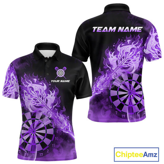 Custom Smoke Purple Fire Flaming Dart Arrow Men Darts Polo League Shirts Dart Team Jerseys NYN2214