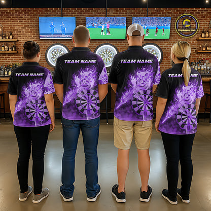 Custom Smoke Purple Fire Flaming Dart Arrow Women Darts Quarter-Zip League Shirts Dart Team Jerseys NYN2214