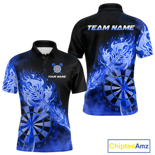 Custom Smoke Blue Fire Flaming Dart Arrow Men Darts Polo League Shirts Dart Team Jerseys NYN2215