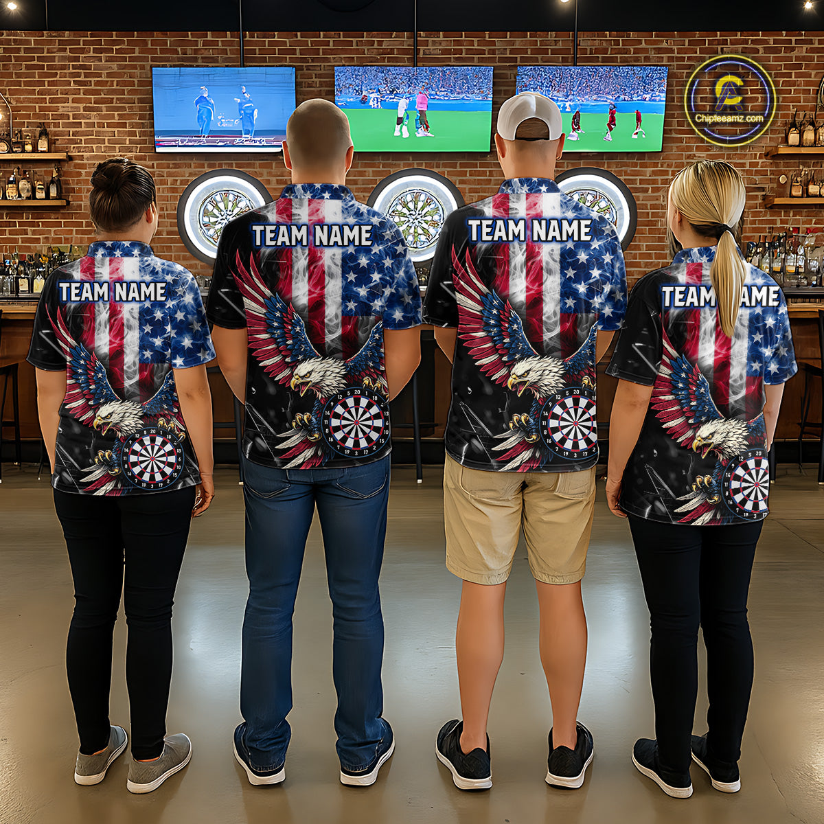 Smoking US Flag & Eagle Dartboard Men Darts Polo Shirt Custom Patriotic Dart Team Jerseys NYN2511