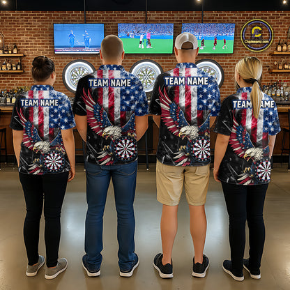 Smoking US Flag & Eagle Dartboard Men Darts Polo Shirt Custom Patriotic Dart Team Jerseys NYN2511