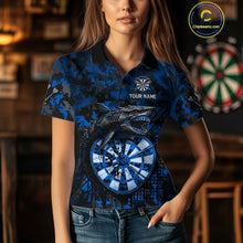 Load image into Gallery viewer, Custom Blue Digital Camo Dartboard Horror Shark Darts Polo Shirt For Women Dart Gifts NYN1966