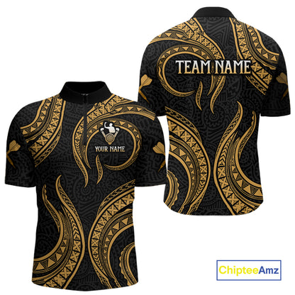 Black And Gold Tribal Human Play Dartboard Darts Quarter-zip Shirt Personalized Dart Jerseys For Men NYN2518