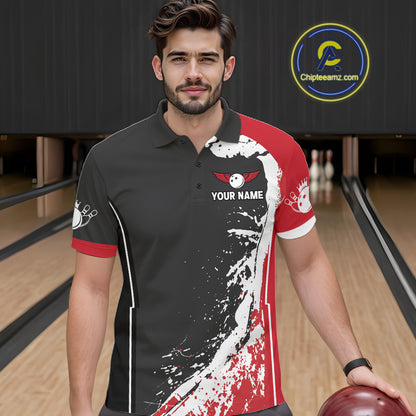 Personalized Funny Rooster Bowling Polo & 1/4-Zip Shirts For Men Splatter Bowling Team Jersey NYN2725