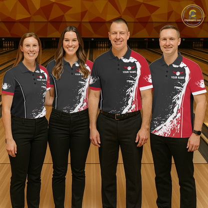 Personalized Funny Rooster Bowling Polo & 1/4-Zip Shirts For Men Splatter Bowling Team Jersey NYN2725