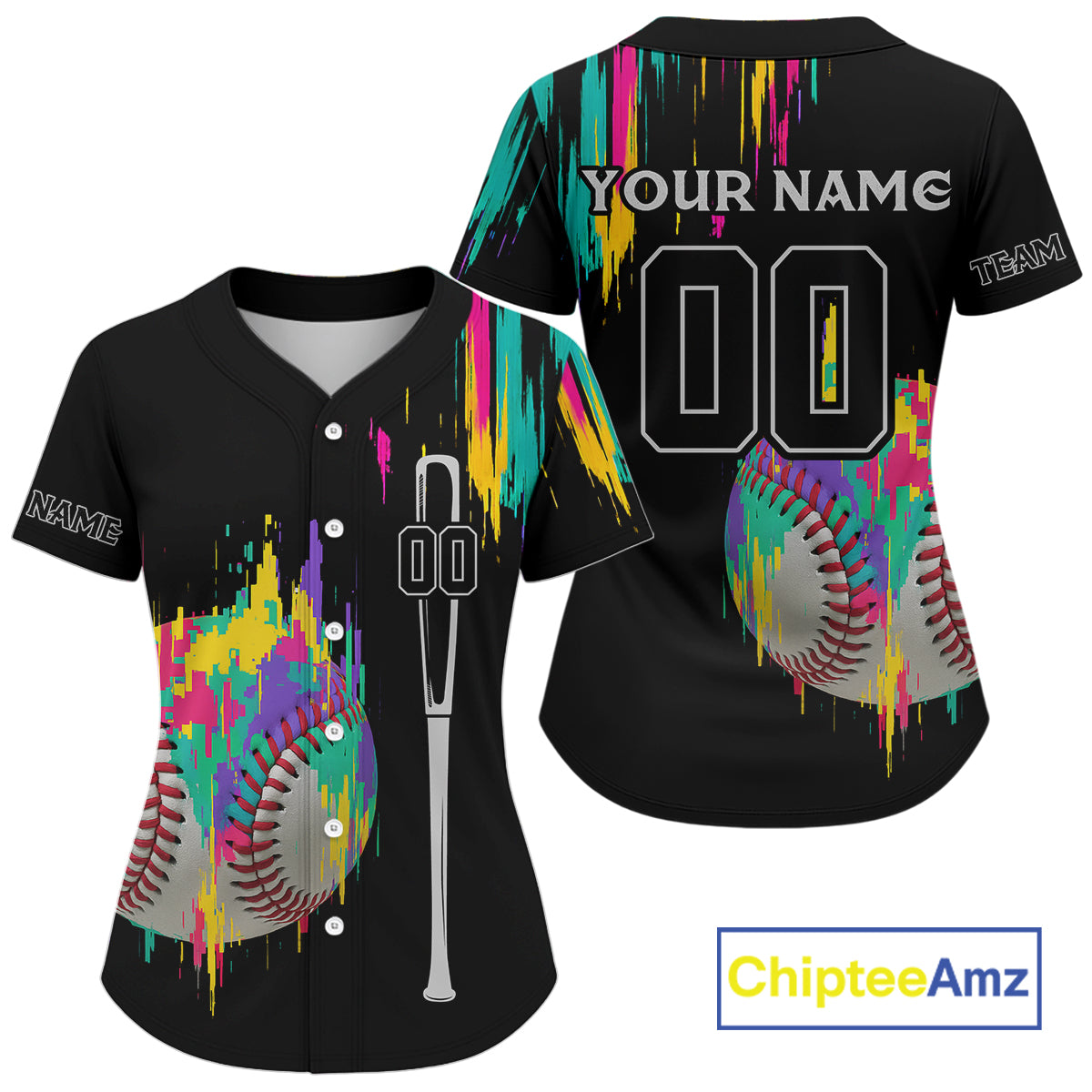 Custom Women's Baseball Jersey Colorful Grunge Baseball Shirt, Youth Baseball Jerseys NYN1119