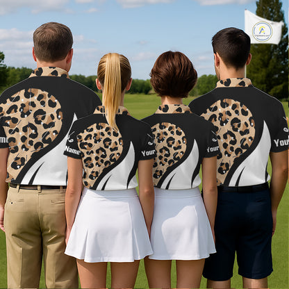 Golf team wearing Brown Leopard Pattern Golf Polo Shirts, custom golf uniforms, golf club apparel, golf tournament jerseys, personalized golf outing shirts, safari-inspired golf clothing.