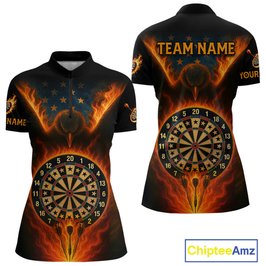 Women's US Flag Patriotic Darts Shirt Personalized Flame Eagle Dartboard Dart Team Jerseys NYN1129