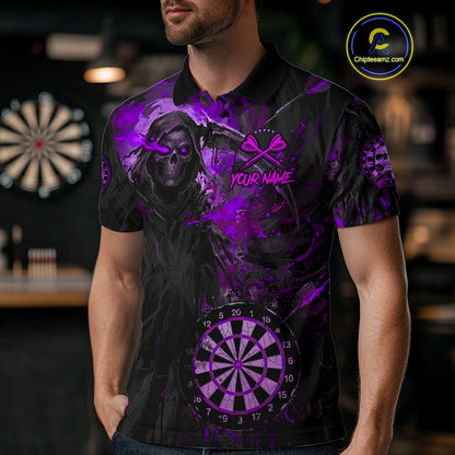Custom Black Purple Splatter Grim Reaper Men Darts Polo Shirt Cracked Dart Jerseys NYN1981
