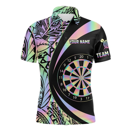 Black & Holographic Rainbow Tribal Dartboard Darts Polo Shirt For Men Custom Dart Team Jerseys NYN2522