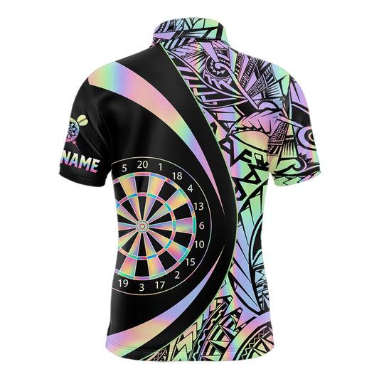Black & Holographic Rainbow Tribal Dartboard Darts Polo Shirt For Men Custom Dart Team Jerseys NYN2522