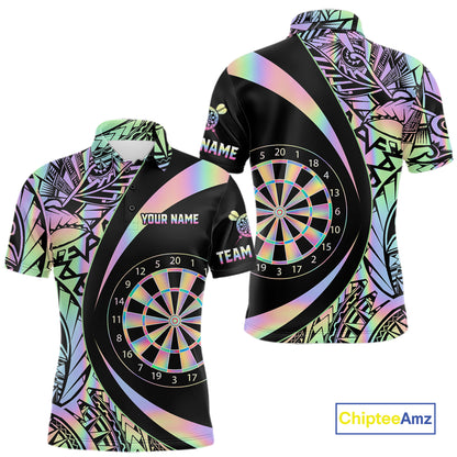 Black & Holographic Rainbow Tribal Dartboard Darts Polo Shirt For Men Custom Dart Team Jerseys NYN2522