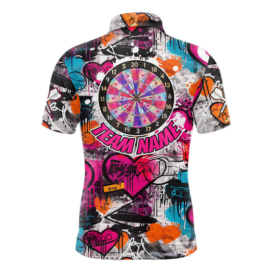 Colorful Heart Graffiti Dartboard Men Darts Polo Shirt Custom Couple Dart Valentine Jerseys NYN2528