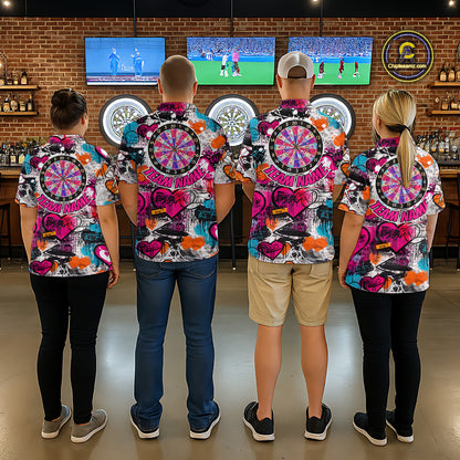 Colorful Heart Graffiti Dartboard Women Darts Polo Shirt Custom Couple Dart Valentine Jerseys NYN2528
