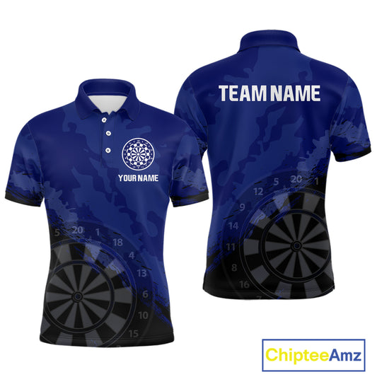Men’s Custom Darts Team Shirt With Navy Pattern & Black Dartboard, Darts Jersey NYN0319