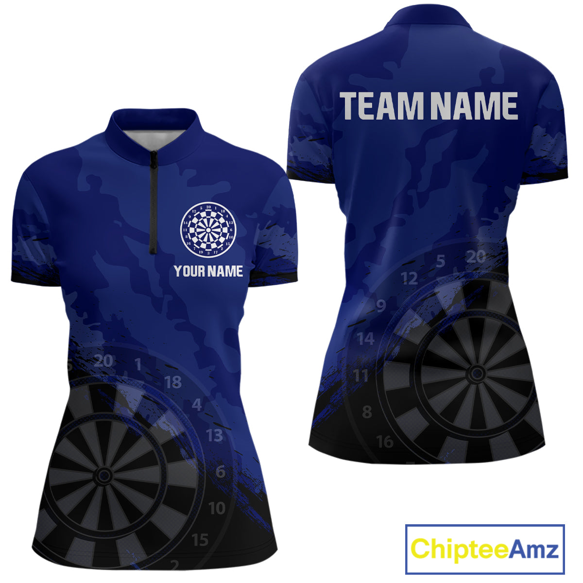 Women’s Custom Darts Team Shirt With Navy Pattern & Black Dartboard, Darts Jersey NYN0319
