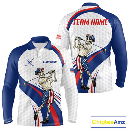American Flag Golf Polo Shirts For Men Custom Skeleton Golfer Patriot Golf Team Clothing NYN3264