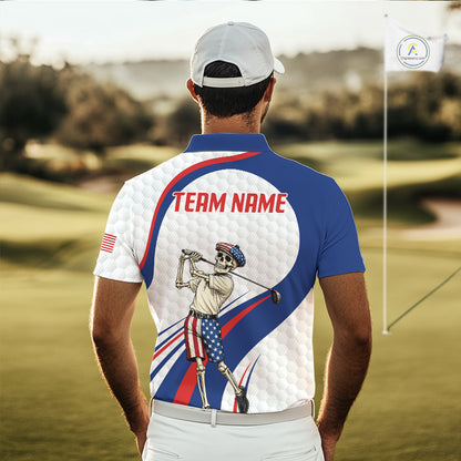 American Flag Golf Polo Shirts For Men Custom Skeleton Golfer Patriot Golf Team Clothing NYN3264
