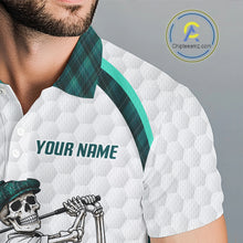 Load image into Gallery viewer, Custom Skeleton Golfer Golf Polo Shirts For Men Teal Argyle Pattern Golf Team Clothing NYN3265