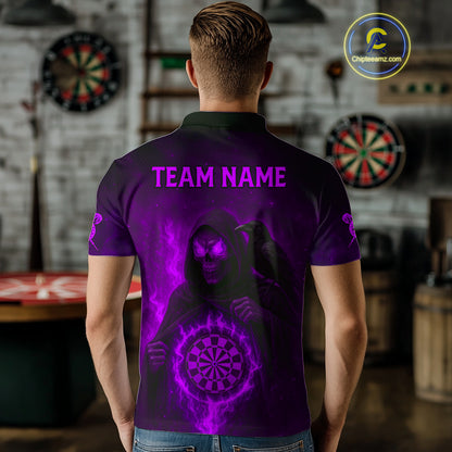 Custom Purple Flames Raven Grim Reaper Dartboard Dart Polo Shirt For Men Dart Outfit Jersey NYN1453
