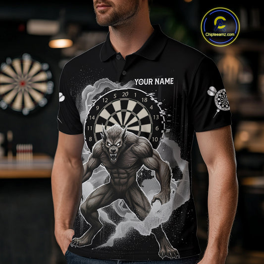 Grey Smokes Horror Wolf Grunge Dartboard Custom Darts Polo Shirt For Men Dart Gifts NYN1997