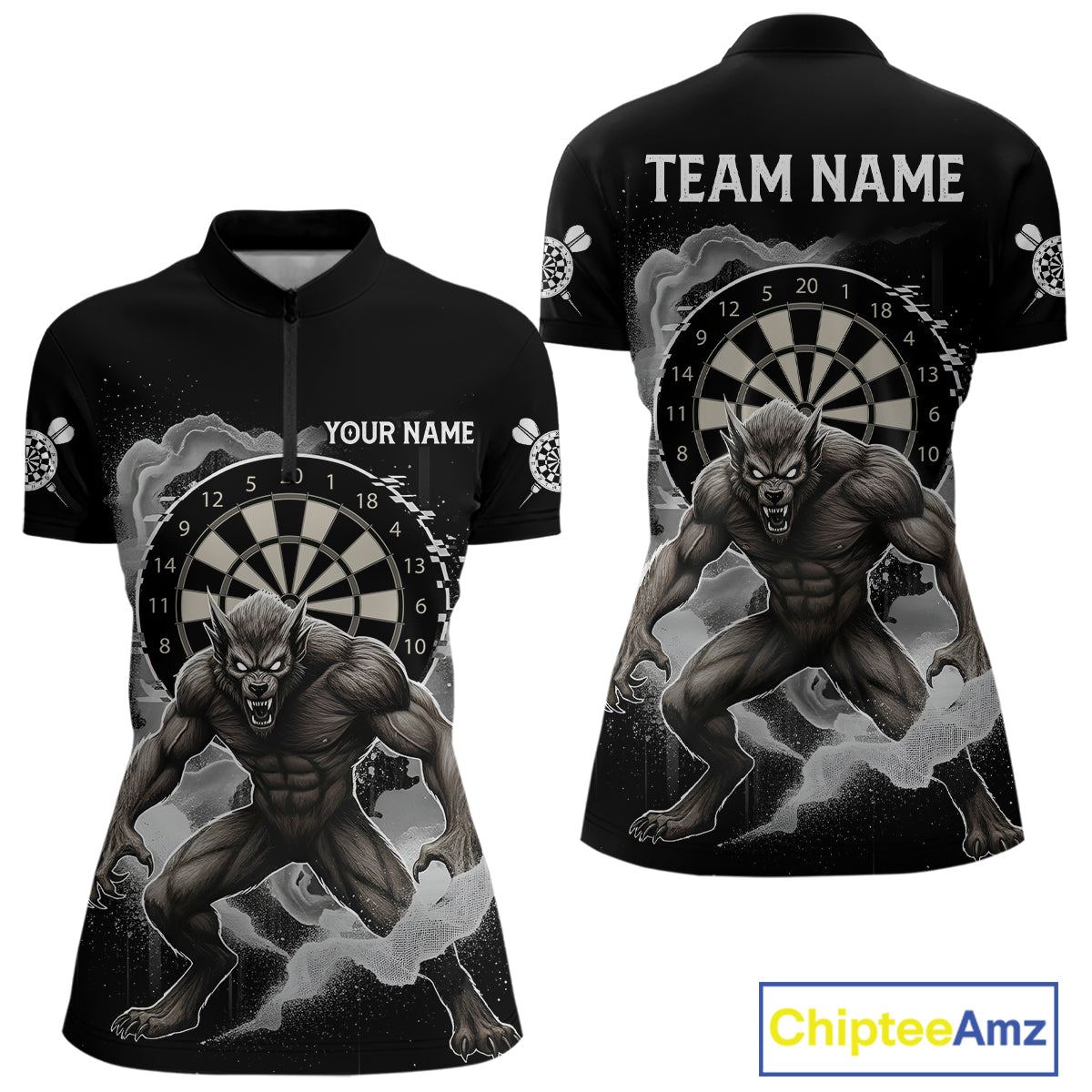 Grey Smokes Horror Wolf Grunge Dartboard Custom Darts Quarter-Zip  Shirt For Women Dart Gifts NYN1997