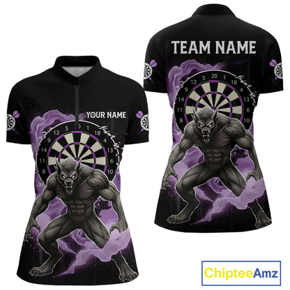 Purple Smokes Horror Wolf Grunge Dartboard Custom Darts Quarter-Zip Shirt For Women Dart Gifts NYN1998