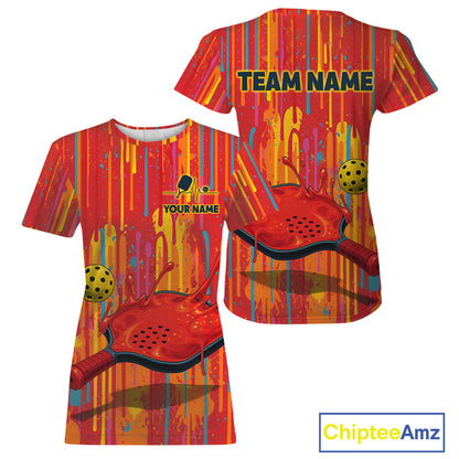 Custom Dripping Pickleball Paddle & Ball Jerseys Women Splashed Colorful Pickleball Shirt NYN2223