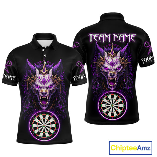 Purple Vicious Wolf Ruler Dartboard Darts Shirt For Men - Custom Name & Team Jersey NYN0581
