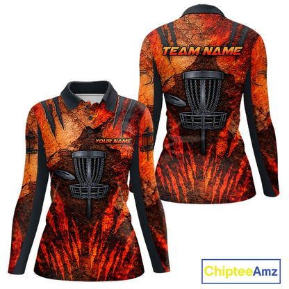 Orange Claws Womens Disc Golf Polo Shirt Custom Grey Disc Golf Basket Jerseys Team Ladies Disc Golf NYN3113
