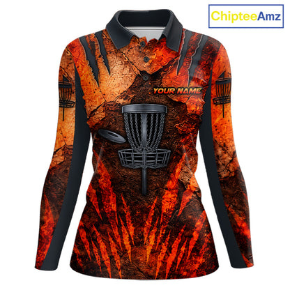Orange Claws Womens Disc Golf Polo Shirt Custom Grey Disc Golf Basket Jerseys Team Ladies Disc Golf NYN3113