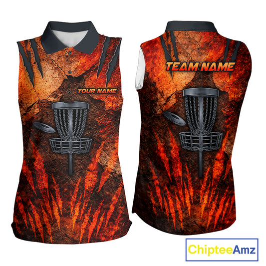 Orange Claws Womens Disc Golf Sleeveless Polo Shirt Custom Grey Disc Golf Basket Jerseys Ladies Disc Golf NYN3113