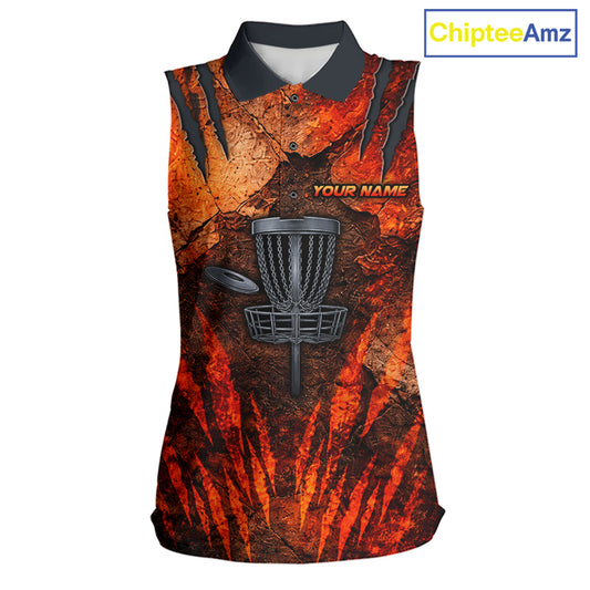 Orange Claws Womens Disc Golf Sleeveless Polo Shirt Custom Grey Disc Golf Basket Jerseys Ladies Disc Golf NYN3113