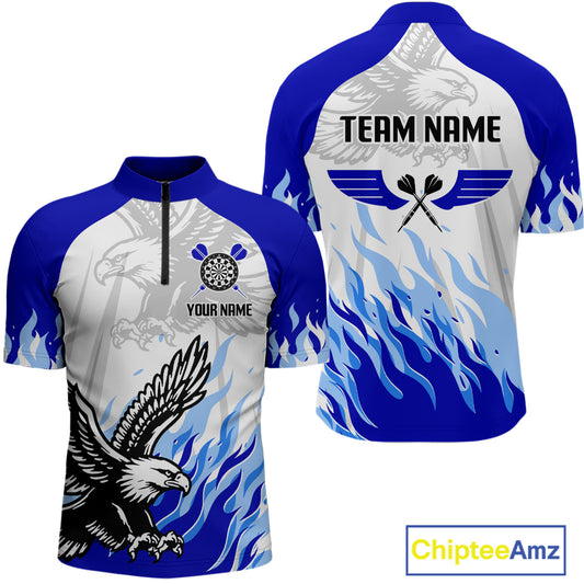Men's Custom Darts Shirt - Eagle With Wings Dart Arrow & Blue Flaming Pattern NYN0332