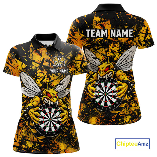 Yellow Black Grunge Bee Darts Shirt Custom Name Darts Shirts For Women Funny Darts Team Jerseys NYN2898