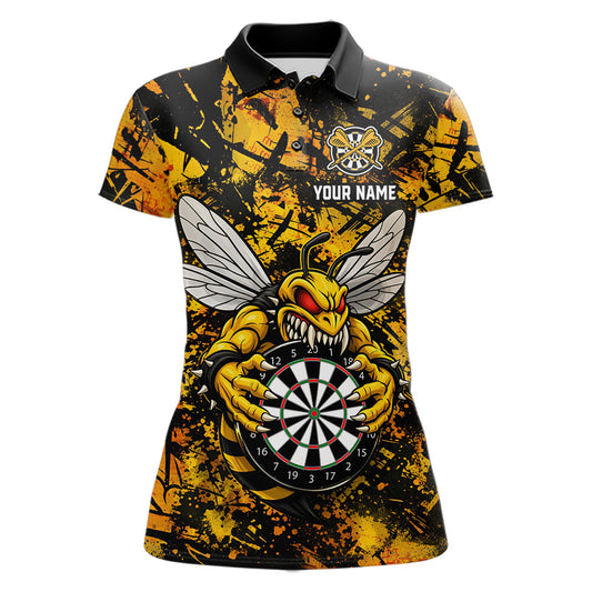 Yellow Black Grunge Bee Darts Shirt Custom Name Darts Shirts For Women Funny Darts Team Jerseys NYN2898