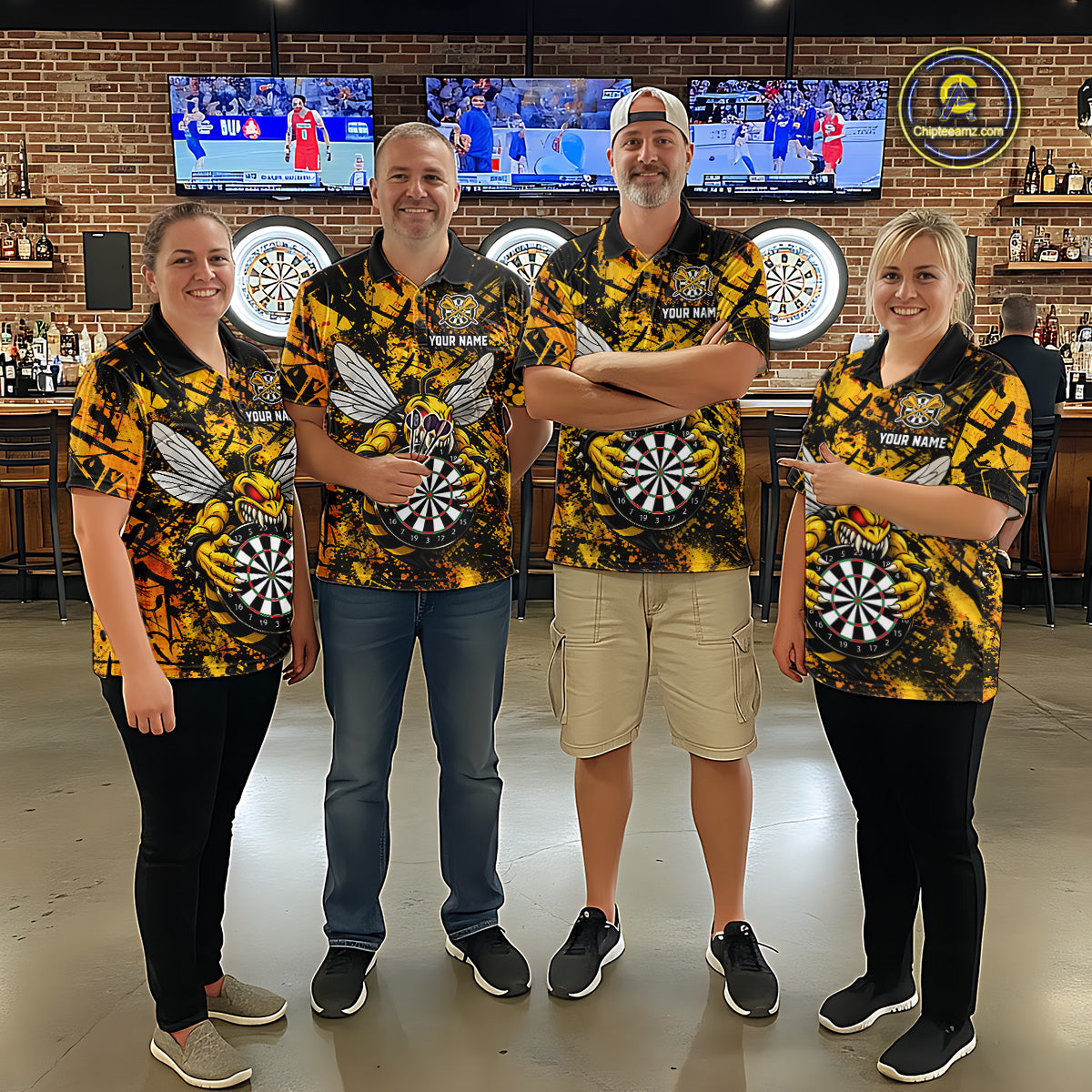 Yellow Black Grunge Bee Darts Shirt Custom Name Darts Shirts For Men Funny Darts Team Jerseys NYN2898