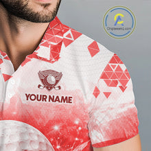 Load image into Gallery viewer, Male golfer wearing blue water splash golf polo shirt, golf ball golf apparel, men's golf outfit