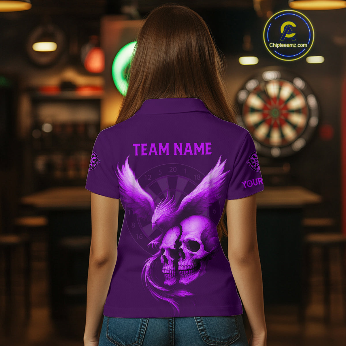 Darts Shirt For Women Personalized Eagle Skull Dartboard Dart Team Jerseys | Purple NYN1155
