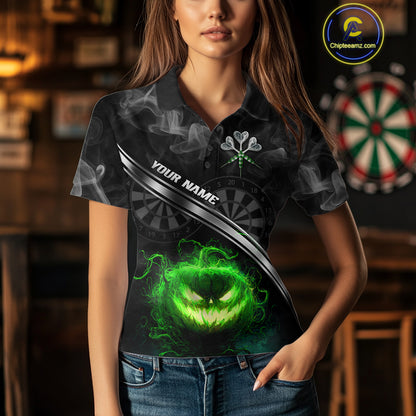 Halloween Women Darts Shirt Personalized Green Pumpkin Dartboard, Halloween Dart Jerseys NYN1164