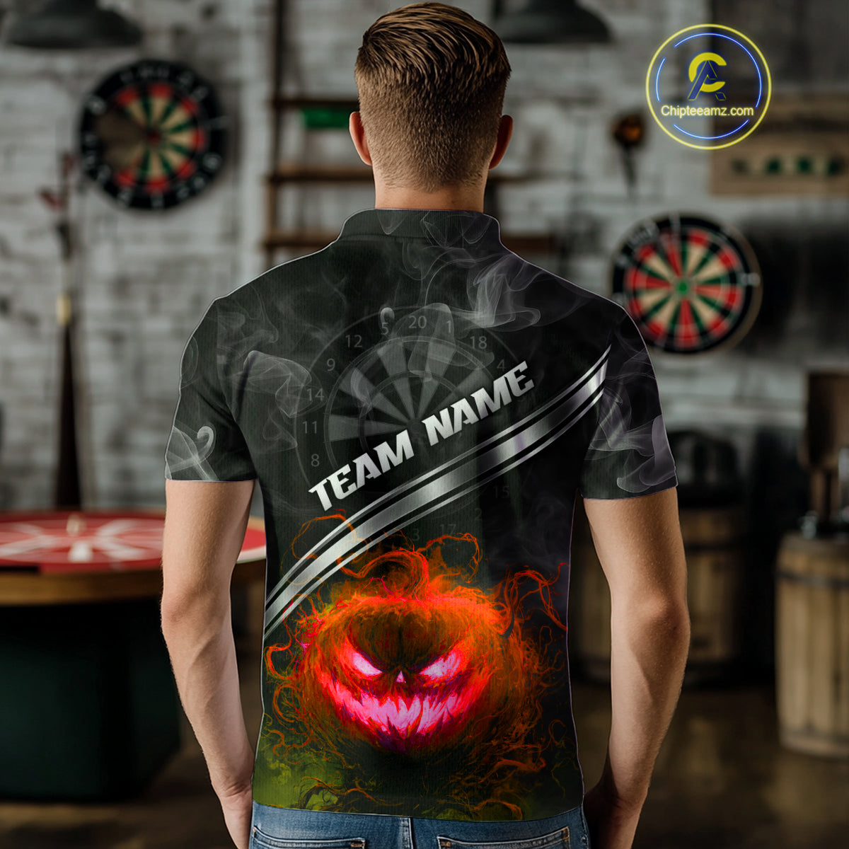 Halloween Men Darts Shirt Personalized Red Pumpkin Dartboard, Halloween Dart Jerseys NYN1165