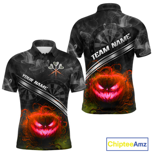 Halloween Men Darts Shirt Personalized Red Pumpkin Dartboard, Halloween Dart Jerseys NYN1165