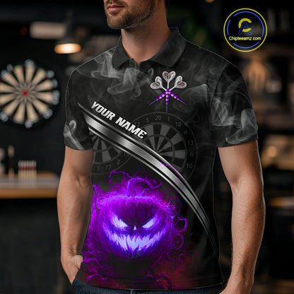 Halloween Men Darts Shirt Personalized Purple Pumpkin Dartboard, Halloween Dart Jerseys NYN1166