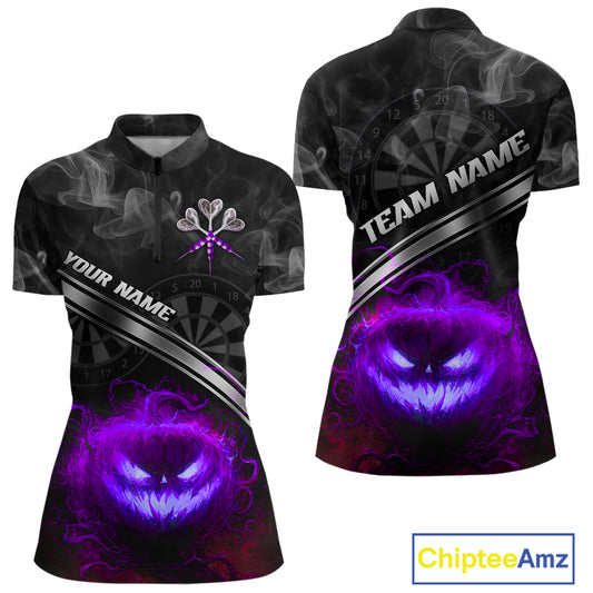 Halloween Women Darts Shirt Personalized Purple Pumpkin Dartboard, Halloween Dart Jerseys NYN1166