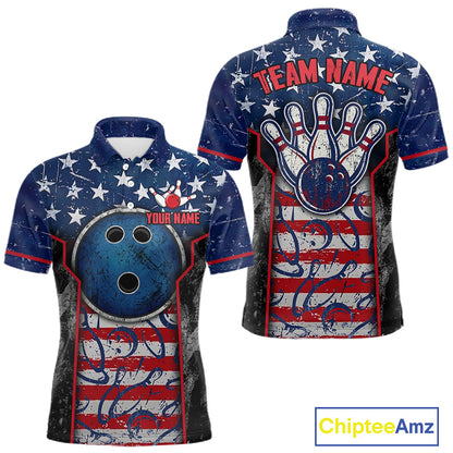 Grunge American Flag Bowling Polo & 1/4 Zip Shirts For Men Custom Patriotic Team Bowling Jerseys NYN3128