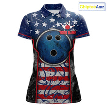 Load image into Gallery viewer, Grunge American Flag Bowling Polo &amp; 1/4 Zip Shirts For Women Custom Patriotic Team Bowling Jerseys NYN3128