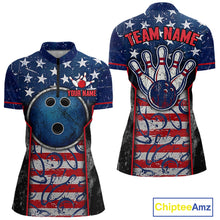 Load image into Gallery viewer, Grunge American Flag Bowling Polo &amp; 1/4 Zip Shirts For Women Custom Patriotic Team Bowling Jerseys NYN3128