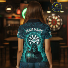 Load image into Gallery viewer, Teal Neon Grim Reaper Lightning Skull Darts League Shirt Custom Skull Women Darts Jersey NYN2036